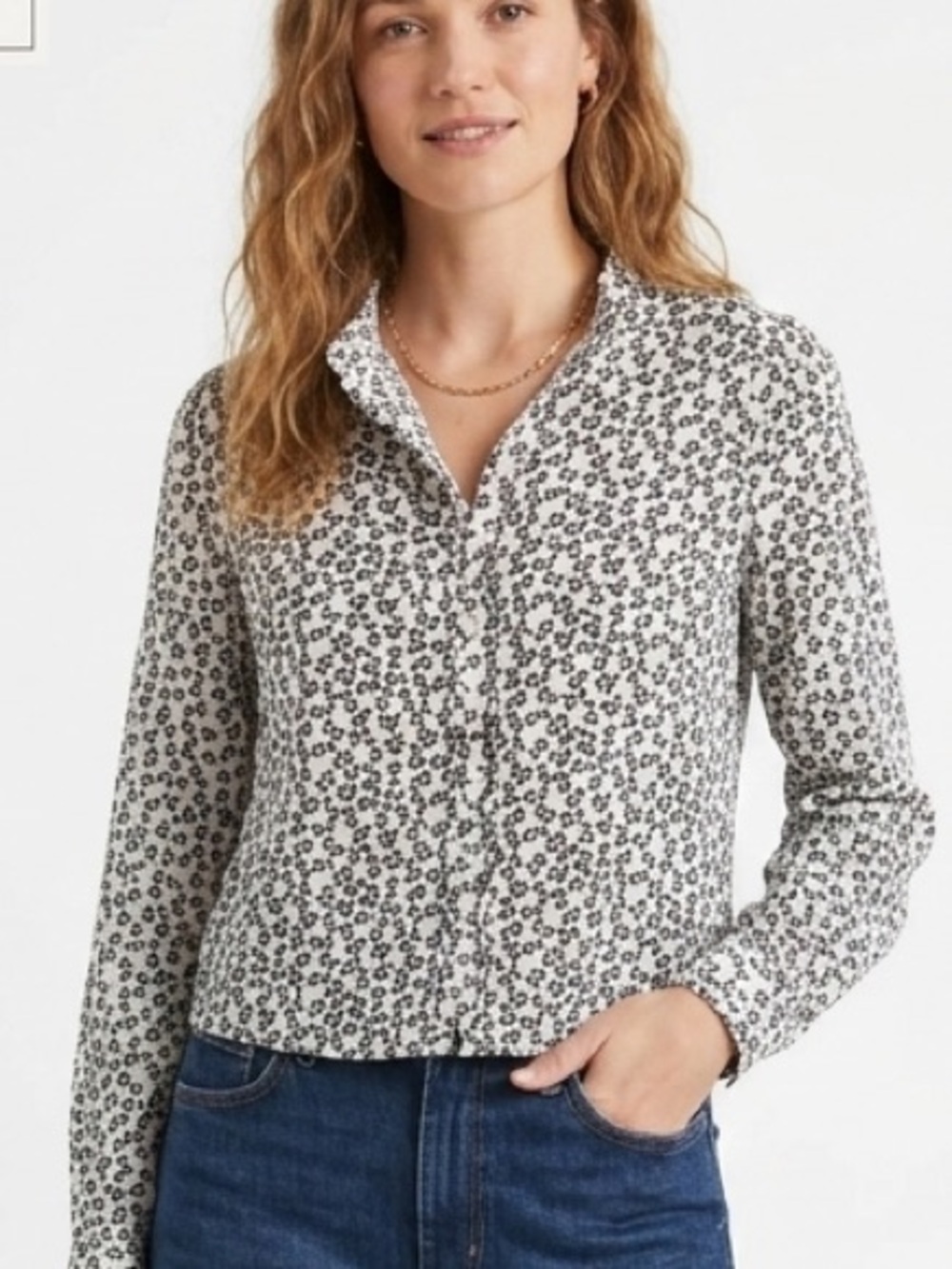 Boden Navy & White Floral Long-Sleeve Women's Top
